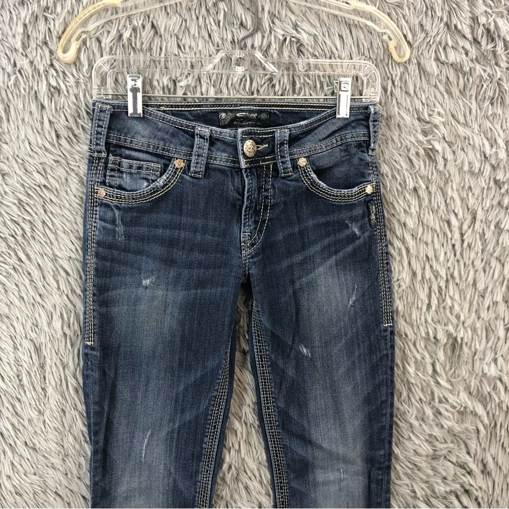 Silver Jeans Womens Size 27 Suki Surplus Distressed Bootcut Denim Jeans - Picture 7 of 15